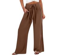 Palazzo Pantalon pour femme Grande taille, pantalon ample à jambe large - Pantalon de sortie de couleur pure - Pantalon de marche tendance avec nœud papillon - Pantalon de marche confortable et doux