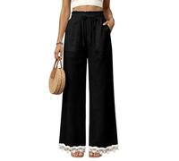 Palazzo Pants for Women Loose Straight Leg Drawstring Waist Pockets (Black,TG)