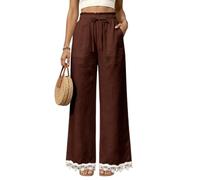 Palazzo Pants for Women Loose Straight Leg Drawstring Waist Pockets (Brown,TG)