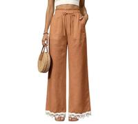 Palazzo Pants for Women Loose Straight Leg Drawstring Waist Pockets (Orange,Grand)