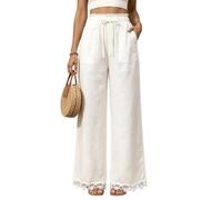 Palazzo Pants for Women Loose Straight Leg Drawstring Waist Pockets (White,TTG)