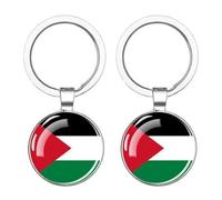Palestine Flag Keychain Glass Alloy Chain Round Double-Side Palestine Flag Keyring Souvenir Gift pour Les Palestiniens