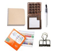 Palette Aquarelle Portable, Palette Portable Aquarelle Poche, Palette de Peinture en Bois avec Clip et Stylo à Aquarelle, Mini Boîte Plateau Peinture de Voyage pour Aquarelle, Gouache (15 Grilles)