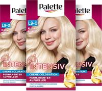 Palette Coloration crème intense L9-0 blond platine (3 x 135 ml), éclaircissant permanent pour jusqu'à 9 niveaux d'éclaircissement et couleur blonde éclatante, avec effet anti-jaunissement