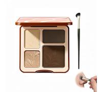 Palette Contouring Maquillage 4 Couleurs avec Pinceau Nez - Highlighter Poudre et Bronzer pour Sculpter le Visage - Teintes Mat et Irisé (Blanc Cassé, Champagne, Brun) - Longue Tenue