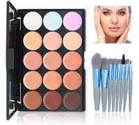 Palette Correcteur De Teint 15 Couleur Makeup Concealer Correcteur Anti Cernes Avec 10 Pièces Pinceau De Maquillage Pour Un Usage Professionnel Et Quotidien #C