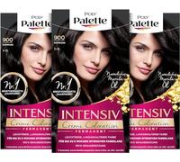 Palette Crème Intensive Coloration 1-0/900 Noir Niveau 3 (3 x 115 ml) Coloration Permanente Jusqu'à 8 semaines de Brillance intense et Couverture 100% des cheveux blancs
