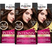 Palette Crème Intensive Coloration 3-65/750 Châtain Chocolat Niveau 3 (3 x 115 ml) Coloration Permanente Jusqu'à 8 semaines de brillance intense et couverture à 100% des cheveux blancs