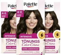 Palette Crème teintée 4-0 marron foncé (3 x 115 ml), coloration temporaire pour des couleurs intenses et une brillance jusqu'à 28 lavages, sans ammoniaque