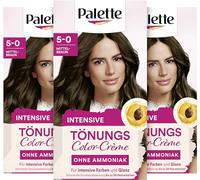 Palette Crème teintée 5-0 brun moyen (3 x 115 ml), coloration temporaire pour des couleurs intenses et une brillance jusqu'à 28 lavages, sans ammoniaque