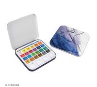 Palette d'aquarelle - DALER ROWNEY - Mini boîte de voyage - 24 couleurs - Pinceau inclus - Pratique et portable