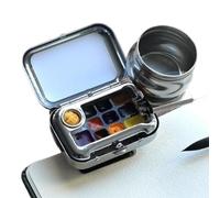 Palette d'aquarelle de voyage, ensemble de peinture à l'eau voyage, 10 grilles, mini palette d'aquarelle vide avec clip magnétique et pichet rondelle stylo, ensemble portable