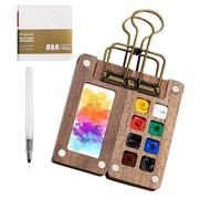 Palette d'aquarelle de voyage - Plateau de peinture de poche en bois à 8 compartiments avec clip en métal pour carnet de croquis | Palette portable pour peinture en plein air étudiants artistes