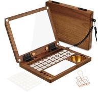 Palette d'aquarelle en bois, boîte vide multifonction en noyer noir, voyage à l'extérieur comme chevalet, palette de peinture aquarelle avec 27 puits, fente pour pinceau et supports, tasse de