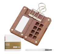 Palette d'aquarelle en bois grille 8/15 - Ensemble de peinture de poche portable avec pince à pinceau et carnet de croquis, mini boîte de peinture de voyage pour artistes, débutants et croquis en plei