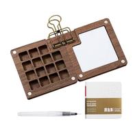 Palette d'aquarelle en bois grille 8/15 - Ensemble de peinture de poche portable avec pince à pinceau et carnet de croquis, mini boîte de peinture de voyage pour artistes, débutants et croquis en plei