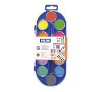 Palette de 12 pastilles Ø 30 mm couleurs fluo et métallisées avec pinceau