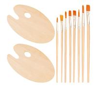 Palette de 2 pièces, 8 pinceaux, palette en bois, plateau ovale en bois, palette avec trous pour les pouces, outils de peinture pour artistes