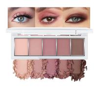 Palette de 5 fards à paupières nude, entièrement mates, hautement pigmentées, à la texture veloutée et facile à estomper, pour un maquillage naturel au quotidien ou un look romantique.