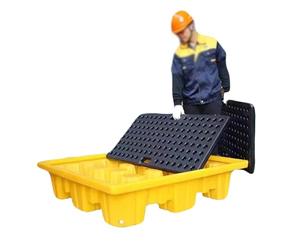 Palette de confinement des déversements d'huile, plateau de fuite à profil bas, grille de plate-forme modulaire empilable de 1/2 tambour, charge statique 50 kg pour la sécurité sur le lieu de travail