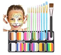 Palette de couleurs faciales Rainbow - Ensemble lavable | 12 couleurs corporelle art palette face corps facile appliquer professionnel coloré coloré make shing festival carnaval maquillage