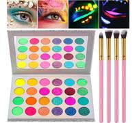 Palette De Fards À Paupières Colorés Neonuv Glow Blacklight Matte Et Sparkling Eyeshadow Glows In The Darkkit De Maquillage 24 Couleurs Hautement Pigmenté Avec 4 Pinceau À Paupières Rose
