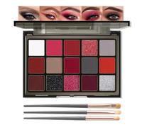 Palette de fards à paupières rouges - 15 couleurs - Brillant et mat - Palette de fards à paupières métallisés - Noir fumé - Kit de maquillage pigmenté - Halloween Noël - Vampire Clown