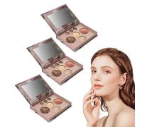Palette de maquillage tout en un avec la fondation cuite au four et brosse Kabuki rétractable, pile de maquillage de beauté subtile pour la peau mature, le visage et la palette d'ombres (3 boîtes)