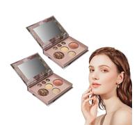 Palette de maquillage tout en un avec la fondation cuite au four et brosse Kabuki rétractable, pile de maquillage de beauté subtile pour la peau mature, le visage et la palette d'ombres (2 boîtes)