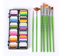 Palette de peinture aquarelle avec 12 couleurs et 6 pinceaux pour maquillage du visage et du corps, sans danger pour Halloween, art