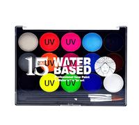 Palette de peinture pour le visage fluo UV 15 couleurs - À base d'eau, brille sous la lumière UV, vive et durable, facile à appliquer avec un pinceau, hypoallergénique, parfaite pour Halloween