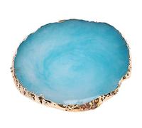 Palette de Plaque d'art d'ongle en résine Naturelle, Support de Vernis à Gel, Artiste cosmétique mélangeant la Palette de Couleurs de Peinture de Dessin, avec Bord doré(Bleu)