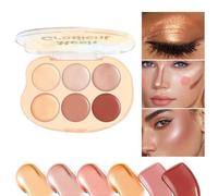 Palette Fard À Joues Et Highlighter | Palette de Joues 6 Couleurs Polyvalente - Cosmétiques Crèmes Fondantes Résistant À L'eau Pour Effet Bonne Mine Naturel Et Teint Mature Texture Légère