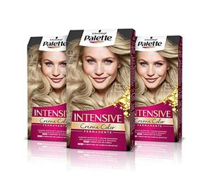 Palette Intensive Creme Color 8-1 Blond clair cendré, teinture permanente à l'huile de macadamia et d'amande, couvre 100% des cheveux blancs et racines, pour des cheveux éclatants, lot de 3