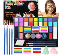 Palette Maquillage Enfants,37 Couleurs Peinture Visage Enfant avec Pinceaux,Pochoirs,Autocollant,Éponge,Peinture Corporelle pour Le Visage,pour Halloween,Noël,Carnaval,Pâques (37 Couleurs)
