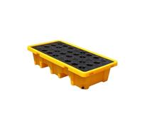 Palette modulaire de confinement des déversements d'hydrocarbures avec drain et passages pour chariot élévateur, bac à caillebotis industriel de 140 L pour seaux de peinture et de produits c