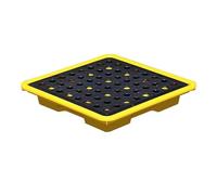 Palette modulaire de confinement des déversements - Jaune et noir, capacité 1/2 fût (33 x 33 x 5,8 cm/13 x 13 x 2 po) avec drain, plateforme de contrôle des déversements durable pour un stoc