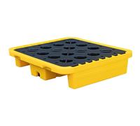 Palette modulaire étanche pour la rétention des déversements d'huile, Plateforme en polyéthylène étanche, adaptée aux entrepôts et Autres lieux, à Rayures Jaunes et Noires, avec Grille supér