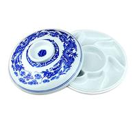 Palette, Palette de couleurs en céramique avec couvercle, boîte à encre de calligraphie et à peinture chinoise, assiette à 7 grilles à motif de dragon bleu et blanc en fleur de prunier. Couleur(Onecol