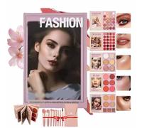 Palette PaupièRes 24 Couleurs Maquillage 5 Couches Style Livre Avec 67 Teintes Professionnelles,PaupièRes,Blush,Contouring Highlighter (Type B + Ensemble de 8 pinceaux de maquillage, TAILLE)