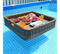 palette， Plateau de service flottant en rotin - Plateau de service flottant carré for piscines, spas et plages - Idéal for servir des boissons et des aliments