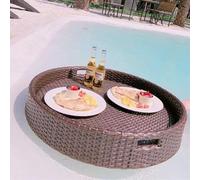 palette， Plateau flottant en rotin for petit-déjeuner, plateau de service flottant for villa de petit-déjeuner de luxe, plateau de piscine for restauration de fête, blanc(Brown)