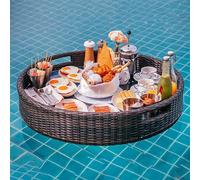 palette， Plateau flottant en rotin for petit-déjeuner, plateau de service flottant for villa de petit-déjeuner de luxe, plateau de piscine for restauration de fête, blanc(Black)