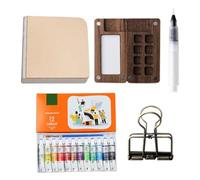 Palette Portable Aquarelle en Bois avec Clip et Stylo - Mini Boîte de Peinture de Voyage pour Gouache avec 8 Grilles