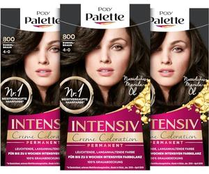 Palette Schwarzkopf Lot de 3 colorations capillaires intensives de qualité supérieure 800/4-0 Marron foncé 3 x 115 ml