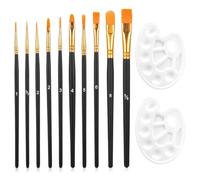 Palettes de Peinture en Plastique, 2 Pièce Palette de Peinture d'art, Palette de Peinture Ovale avec 10 Pièce Pinceau de Peinture à l'huile pour Aquarelle, Gouache, Acrylique