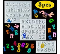 Palksky Lot de 3 mini moules en résine avec chiffres en silicone et chiffres alphabet en époxy pour le bricolage, le pendentif, les boucles d'oreilles, les bijoux, les bonbons cholatés