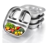 Palksky Lot de 4 assiettes en acier inoxydable pour enfants avec couvercles, plateaux à déjeuner en métal, assiettes divisées pour adultes et perte de poids bariatrique, non toxiques et passent au