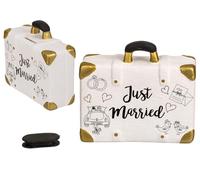 Palleon Just Married - Tirelire de mariage - En céramique - Cadeau d'argent pour mariage, fiançailles et JGA - Tirelire amusante dans une valise, une voiture ou un avion - Idée cadeau de mariage