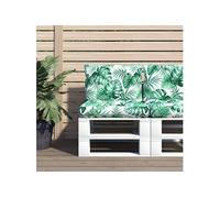 vidaXL Lot de 2 Coussins de Palette, Coussins d’Assise avec Dossier, Coussins de Canapé, Décoration de Salon Extérieur, Motif de Feuilles Tissu